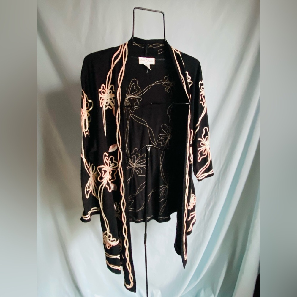 Black with Pink & Cream Floral design Cardigan XL Jacket